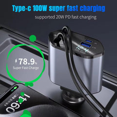 4-in-1 multifuctional retractable car fast charger.
