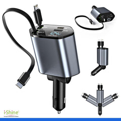 4-in-1 multifuctional retractable car fast charger.