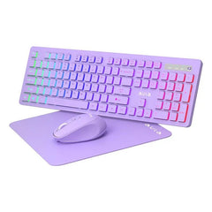 AULA Wireless Keyboard and Mouse Combo, RGB Backlit, Rechargeable & 2.4GHz Quiet Wireless Gaming Keyboard Mouse, Full-Size Ergonomic Keyboard Mouse & Mousepad Combo for PC, Windows and Mac Color Purple & Green